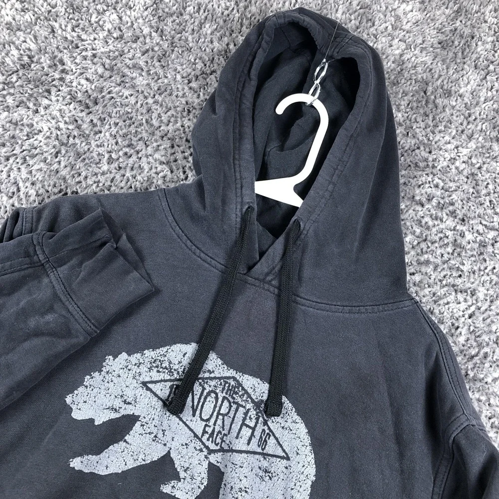 The North Face Hoodie Mens Large Gray Graphic Fleece Pullover Bear Logo Outdoor